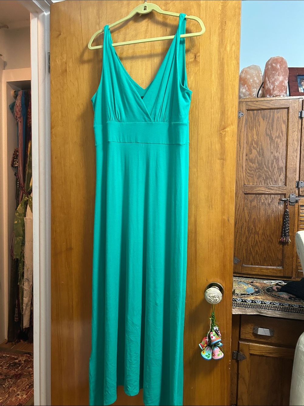 Ann Taylor Teal V-Neck Sleeveless Maxi Dress